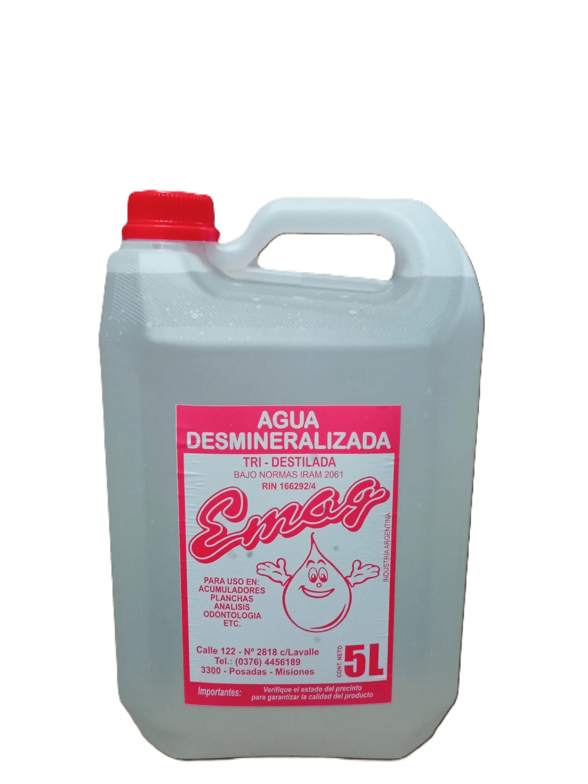 Agua Desmineralizada en bidón de 5 litros